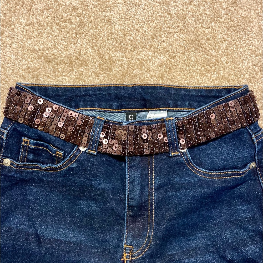 Express Plum Purple Beaded Sequin Tie Belt